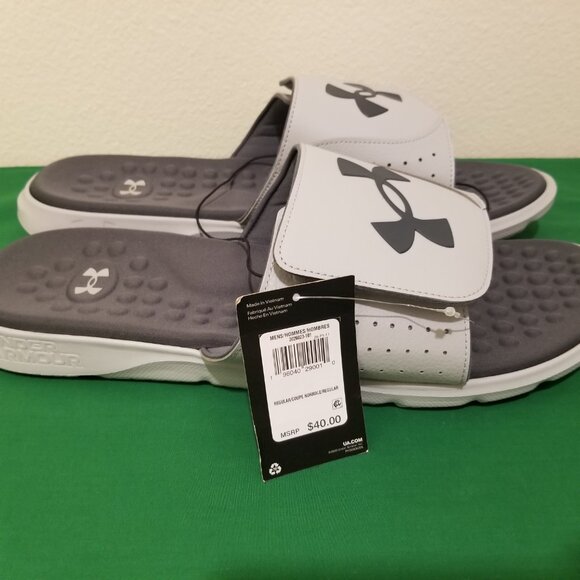 Under Armour Ignite Pro Slides Men Size 18 Black Gray Sandals Big & Tall NWT
